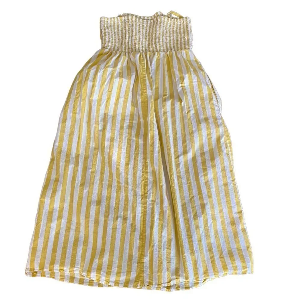 A New Day Strapless Smocked Tube Sundress Yellow White Stripe Small